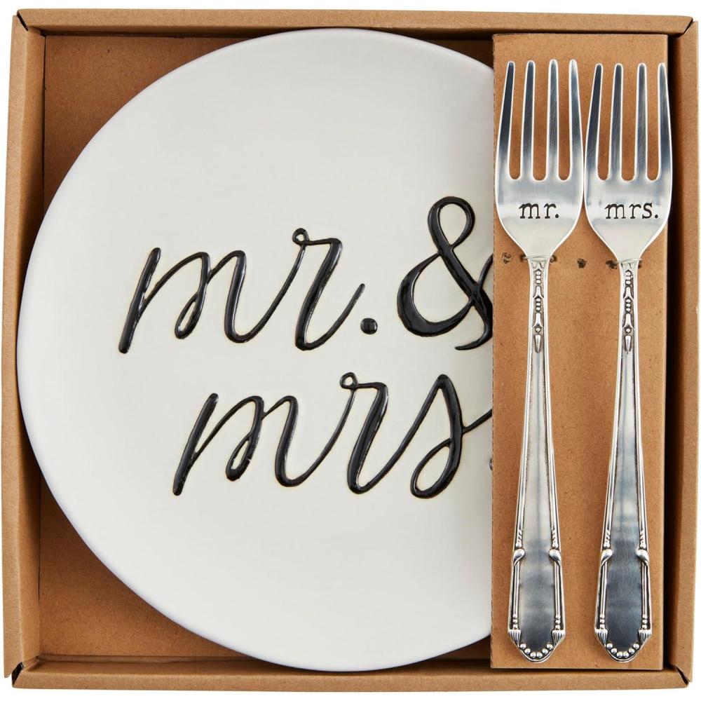 imageMud Pie Cake Plate Mr And Mrs plate 8quot dia fork 7 12quot