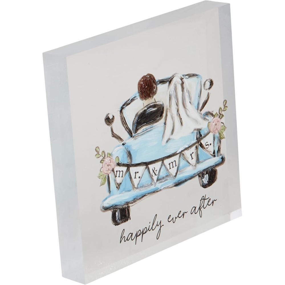 imageMud Pie Happily Acrylic Wedding Plaque Square 5 14quot x 5 14quot