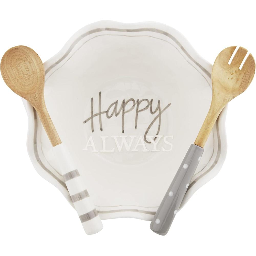 imageMud Pie Happy Always Serving White 45quot x 12quot utensils 11 12quot bowl 4 12quot x 12quot dia