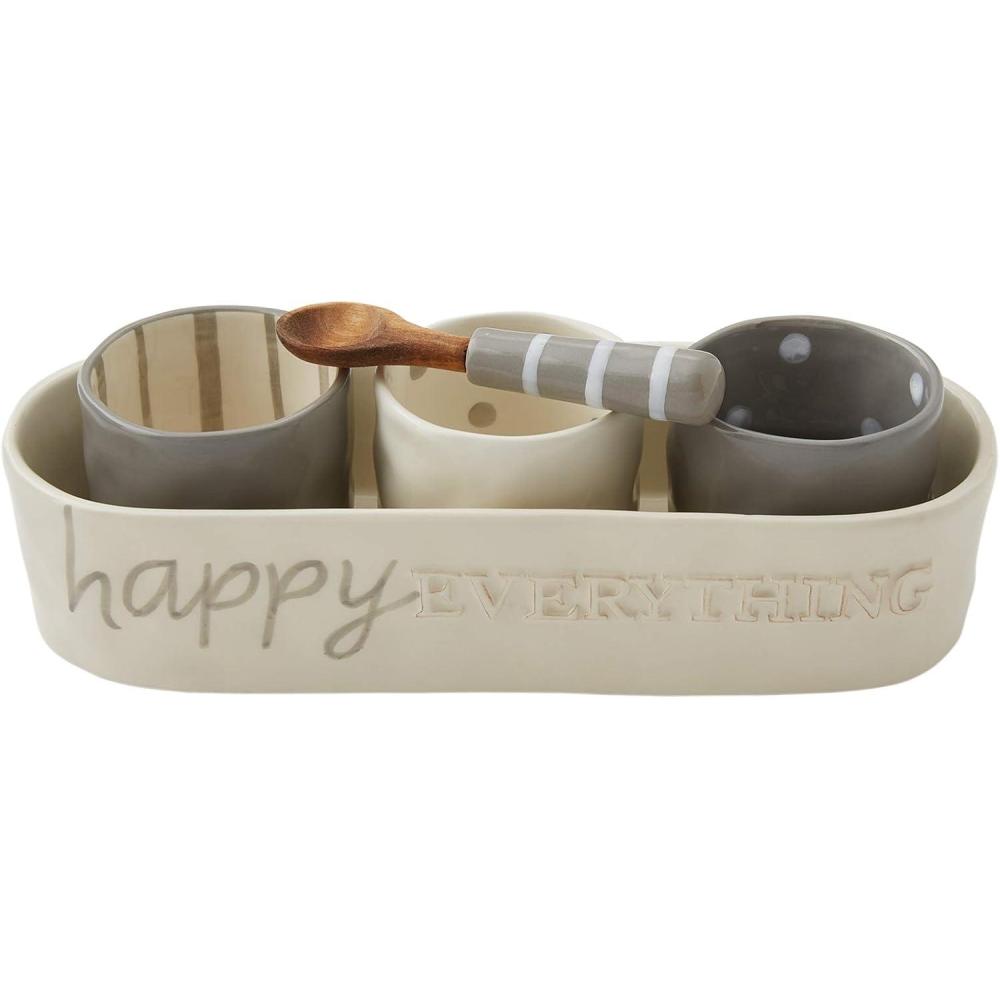 imageMud Pie Happy Dip And Cracker Set Dish 2 12quot x 11quot 2 12quot x 3quot Dia Spoon 4 12quot White