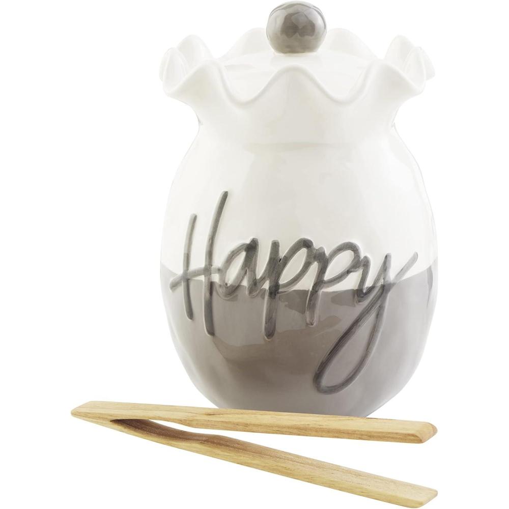 imageMud Pie Happy Ruffle Cookie jar 8 34quot x 6 12quot Dia Tongs 7 34quot White