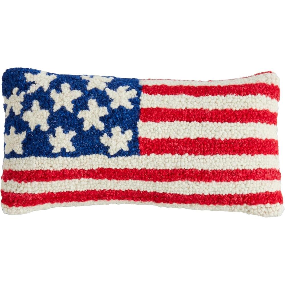 imageMud Pie Lg Flag Hooked Wool Pillow 12quot X 6quotMulticolor