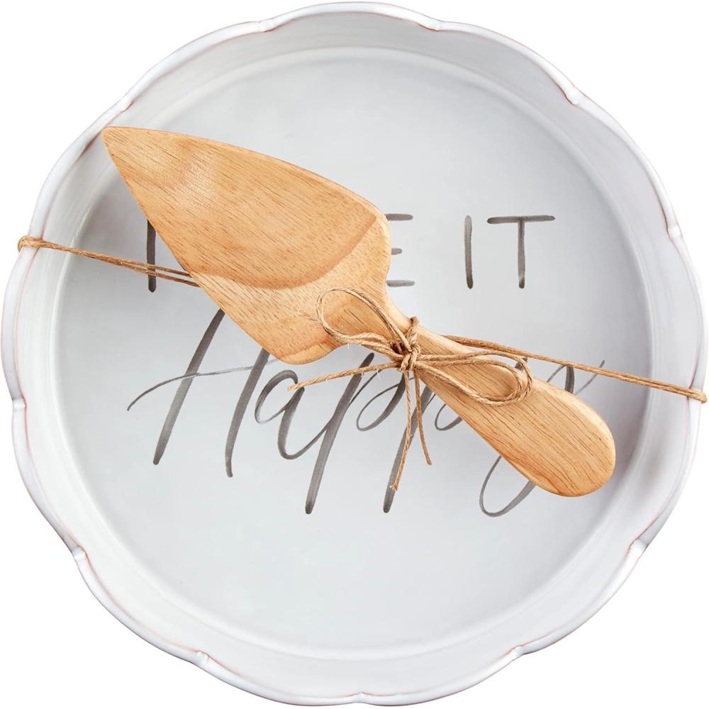 imageMud Pie Make It Happy Pie Plate White 9quot dia