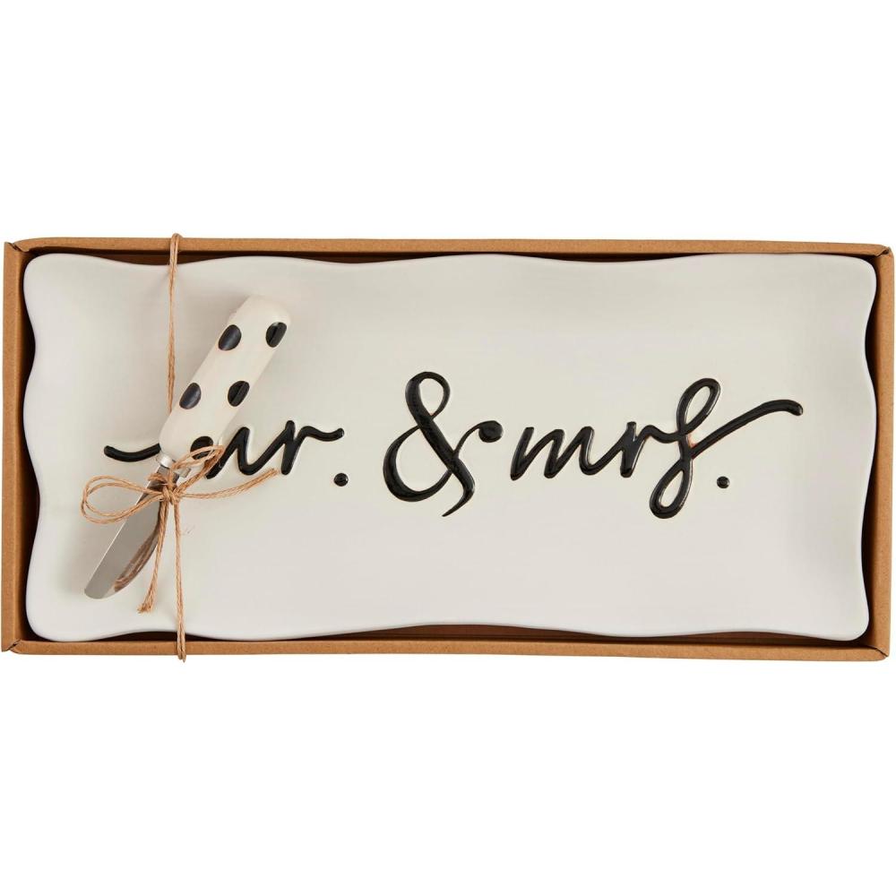 imageMud Pie Mrs Hostess PLATTERS tray 7 14quot x 16quot  spreader 5 12quot WHite