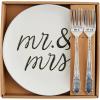 Mud Pie Cake Plate Mr And Mrs; plate 8″ dia | fork 7 1/2″