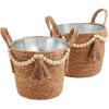 Mud Pie Hyacinth Beaded Party Tub, Small 9″ x 14 1/2″ | Large 10″ x 16″ Brown