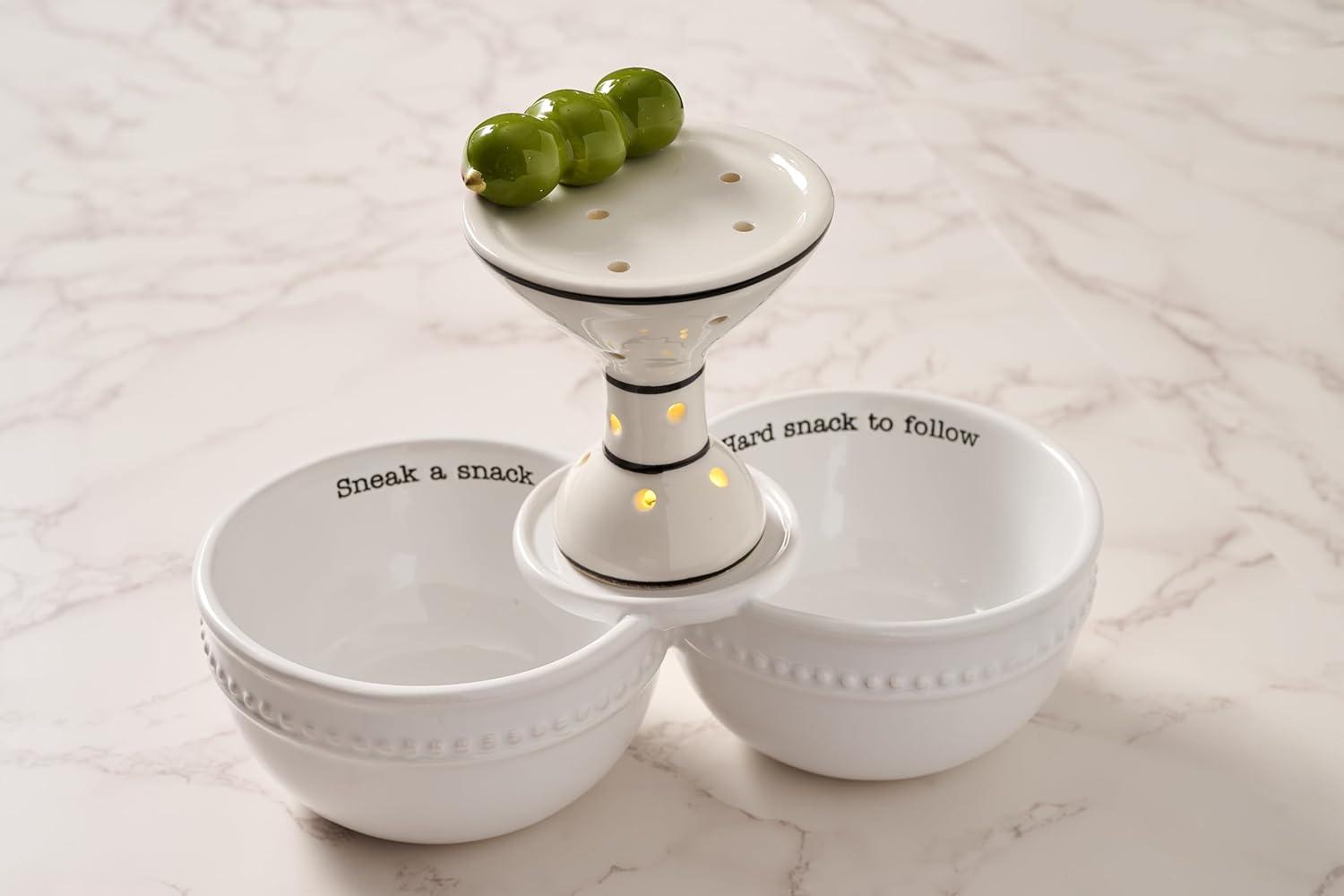 imageMud Pie Circa Double Dip Bowl White 4 12quot x 2 12quot Base for Interchangable Inserts