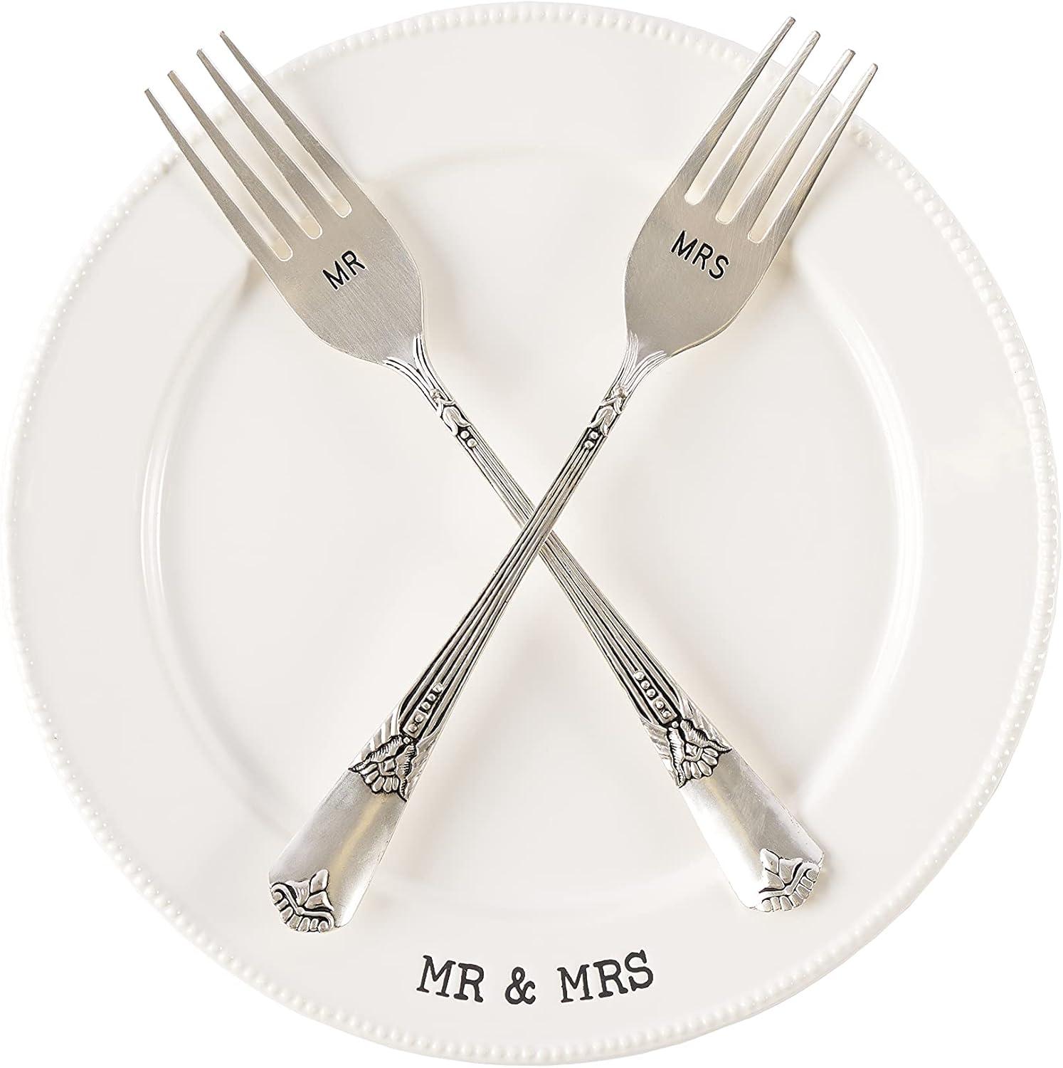 imageMud Pie Mr ampamp Mrs Plate ampamp Fork Set White 4235006