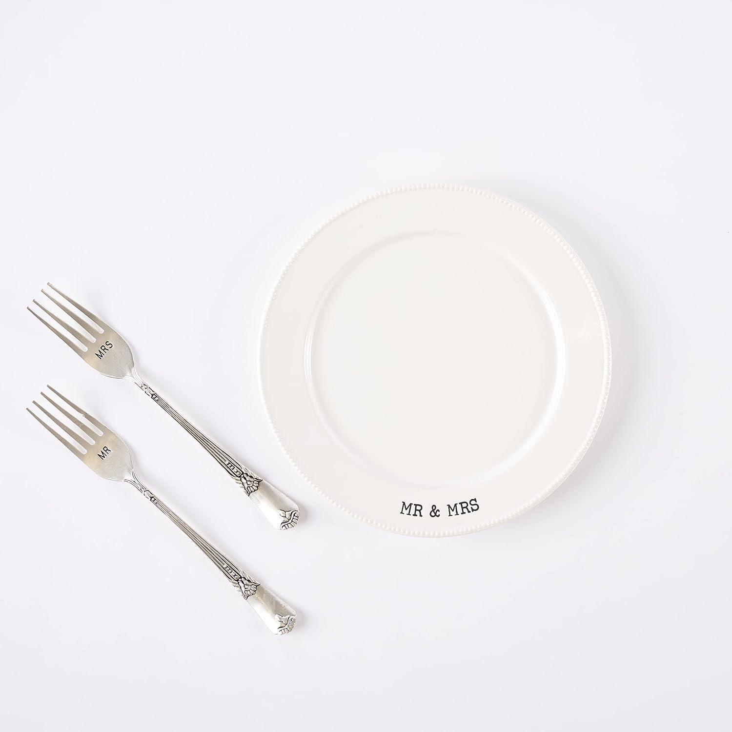imageMud Pie Mr ampamp Mrs Plate ampamp Fork Set White 4235006
