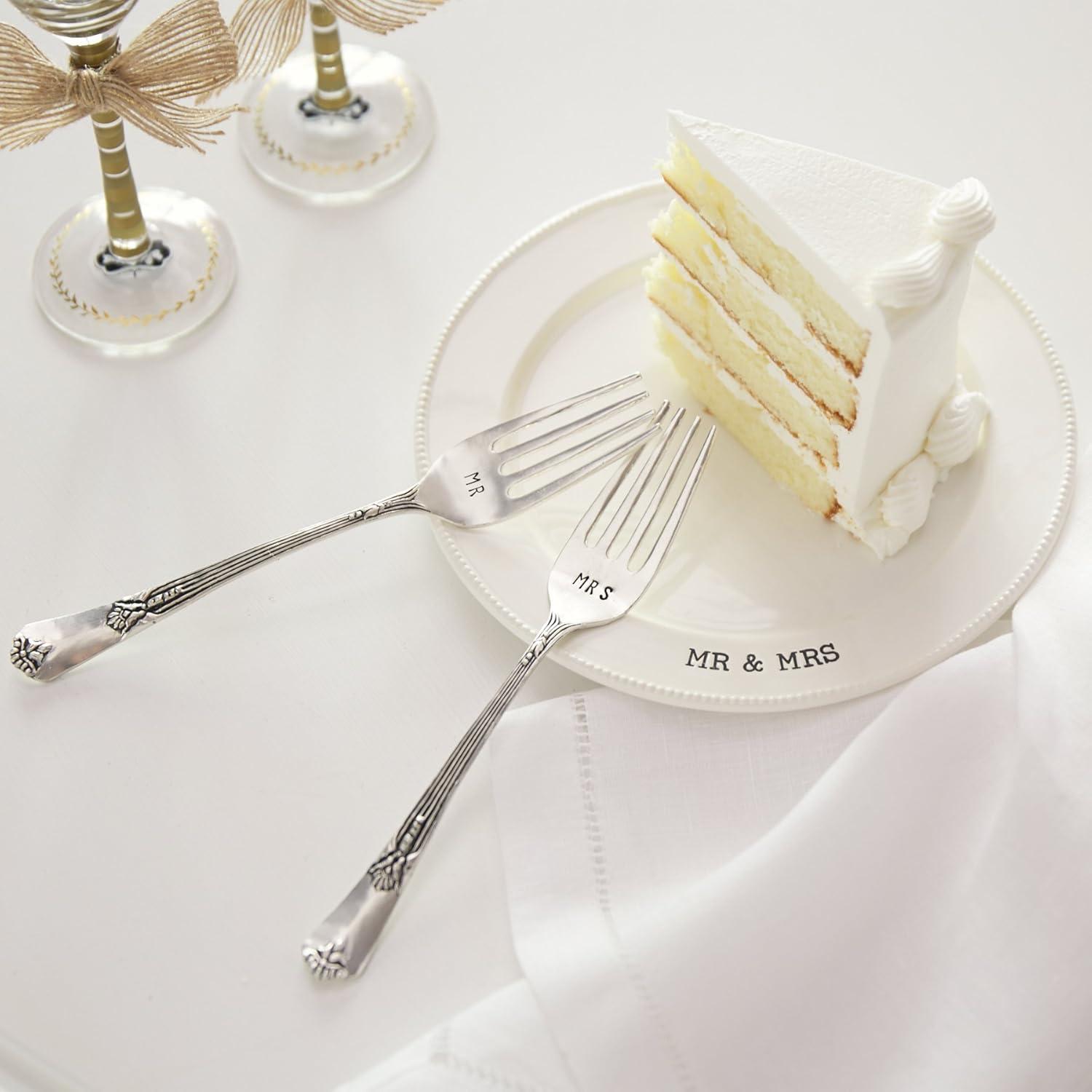 imageMud Pie Mr ampamp Mrs Plate ampamp Fork Set White 4235006