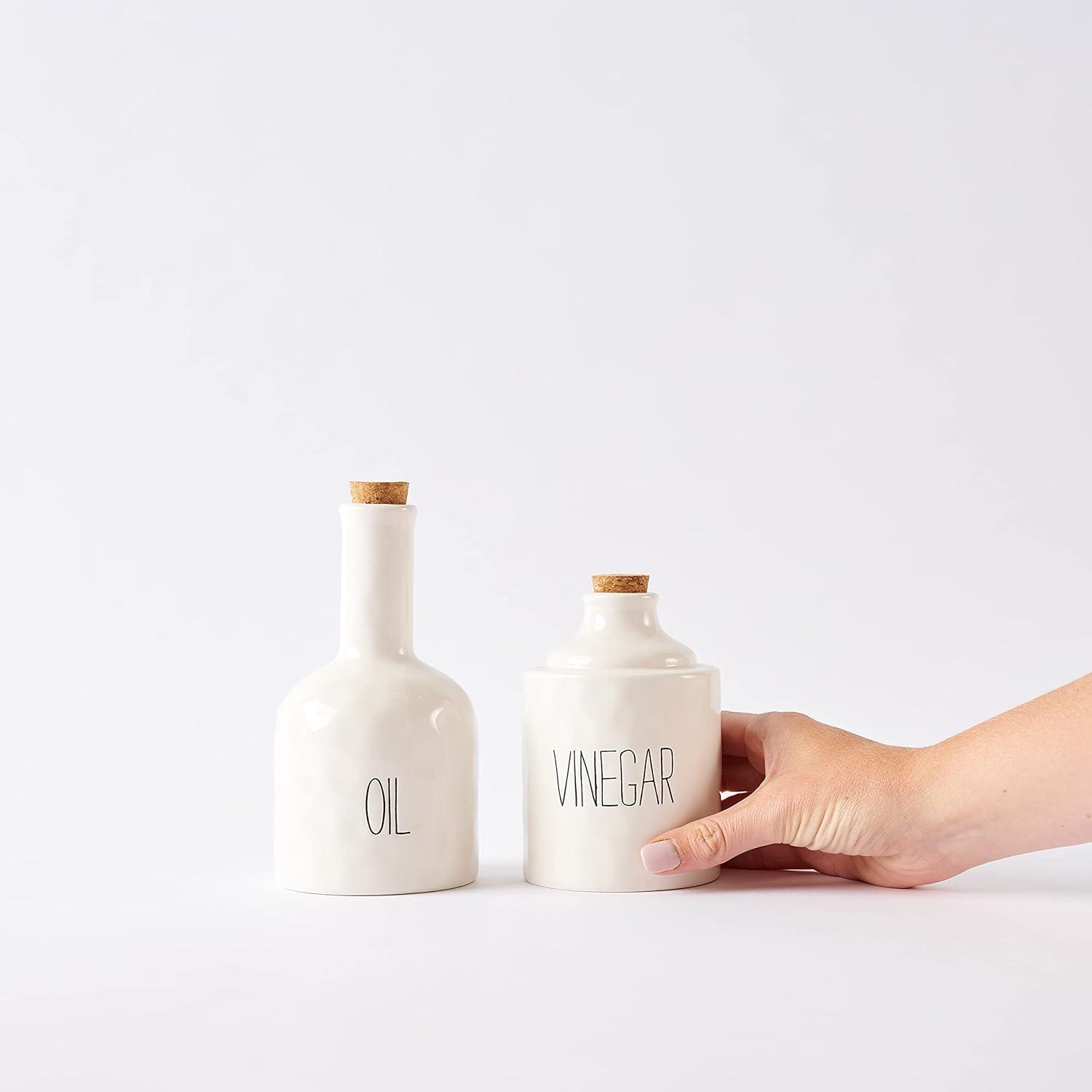 imageStacked Oil and Vinegar Decanter Set White