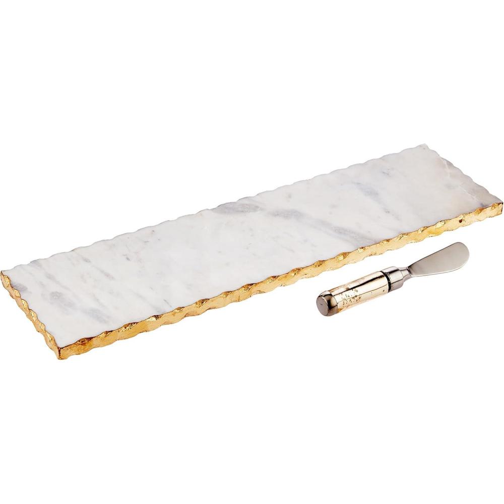 imageMud Pie 40700003 Mud Pie Marble and Gold Edge Hostess Set Serving Platter One Size white