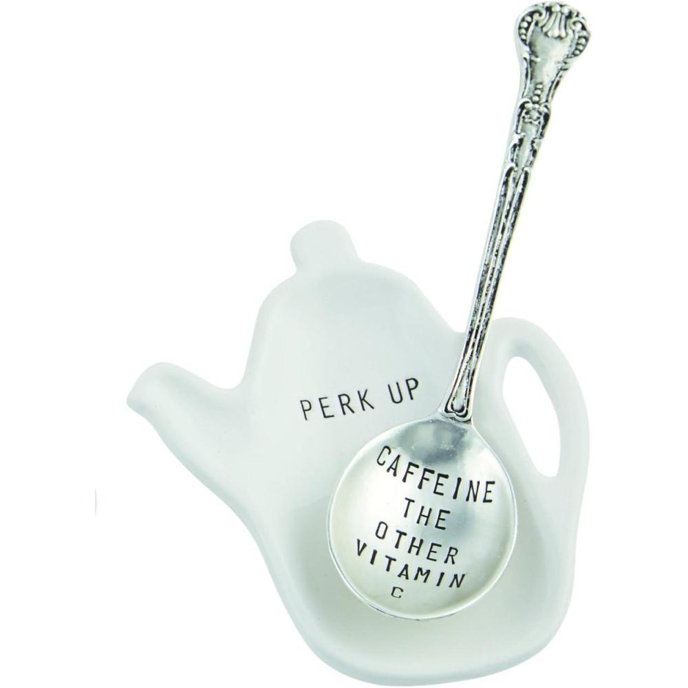 imageMud Pie Caffeine Coffee Spoon Rest WhiteSilver and White