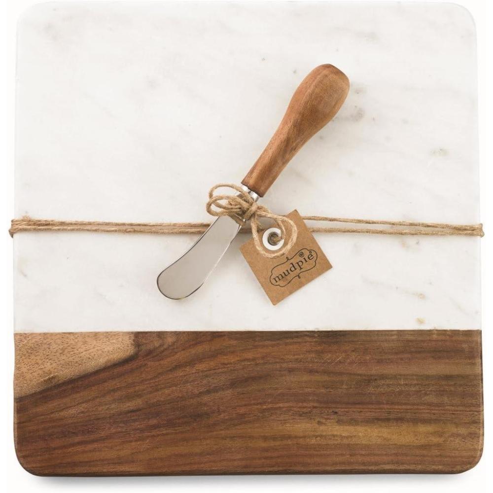 imageMud Pie Marble and Wood Serving Board and Spreader White