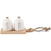 Bistro Basic Ceramic Salt and Pepper Shaker Set with Board, White