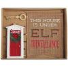 Mud Pie Elf Sign Gift Set: Mini ELF Door Key and Flag – Rustic Burlap – 5.5″ x 7″ – Christmas Decorative Sign