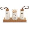 Mud Pie, Off-White Salt, Pepper & Toothpick Holder, Size: tray 2″ x 6″ | shakers 2 3/4″ x 1 1/2″ dia