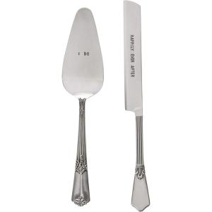 Mud Pie 4635002 Wedding Cake and Knife Serving Set, Silver