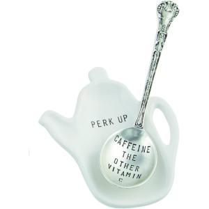 Mud Pie Caffeine Coffee Spoon Rest, White(Silver and White)