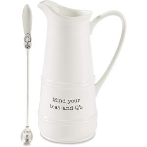 Mud Pie Ceramic Iced Tea Pitcher and Spoon Set