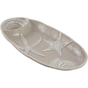 Mud Pie Chip and Dip Starfish Platter, White, Medium(Sand)