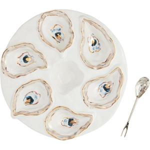 Mud Pie Oyster Server Set; server 10 1/2″ dia | spoon 5 1/2″