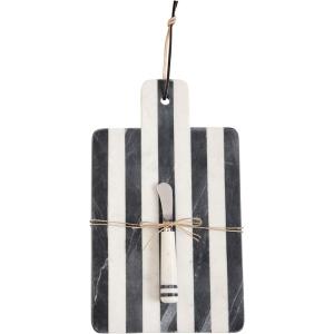 Mud Pie Striped Marble Board Sets (Paddle), board 16″ x 7″ | spreader 7″”, Black,White
