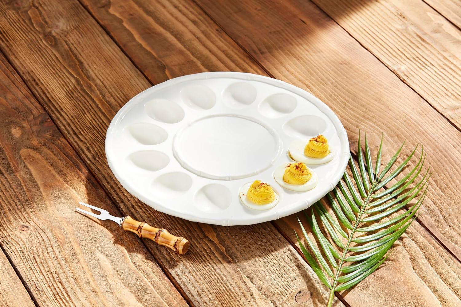 imageMud Pie Bamboo Deviled Egg Tray dish 12 12quot dia fork 5 12quot