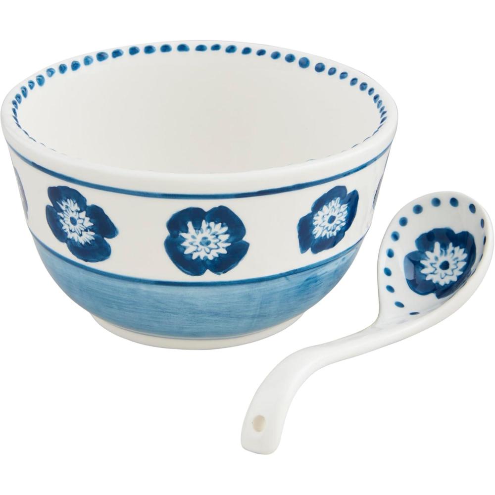 imageMud Pie bowl 3 x ladle 5 12quot Block Print Salsa Tidbit Blue