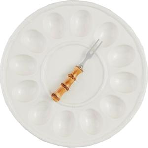 Mud Pie Bamboo Deviled Egg Tray; dish 12 1/2″ dia | fork 5 1/2″