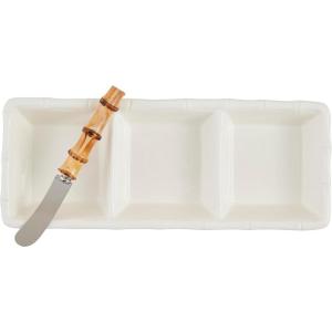 Mud Pie Bamboo Triple Tidbit; dish 5″ x 11 1/4″ | spreader 5 1/2″