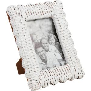 Mud Pie Large Wht Woven Frame; 10″ X 8″