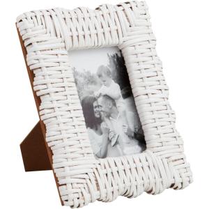 Mud Pie Small Wht Woven Frame; 9″ X 7″