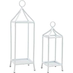 Mud Pie White Bamboo Metal Lantern; Small 15 1/2″ X 4″ | Large 20 1/2″ X 5 1/2″
