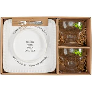 Mud Pie Margarita Gift Box | Includes 2 Margarita Glasses and Lime and Salt Rimmer