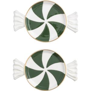 Mud Pie Christmas Green Peppermint Tidbit Plate Set of 2(Green)