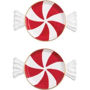 Mud Pie Christmas Green Peppermint Tidbit Plate Set of 2(Red)