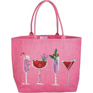 Mud Pie womens Mud Pie Women’s Holiday Sparkle Tote(Pink)