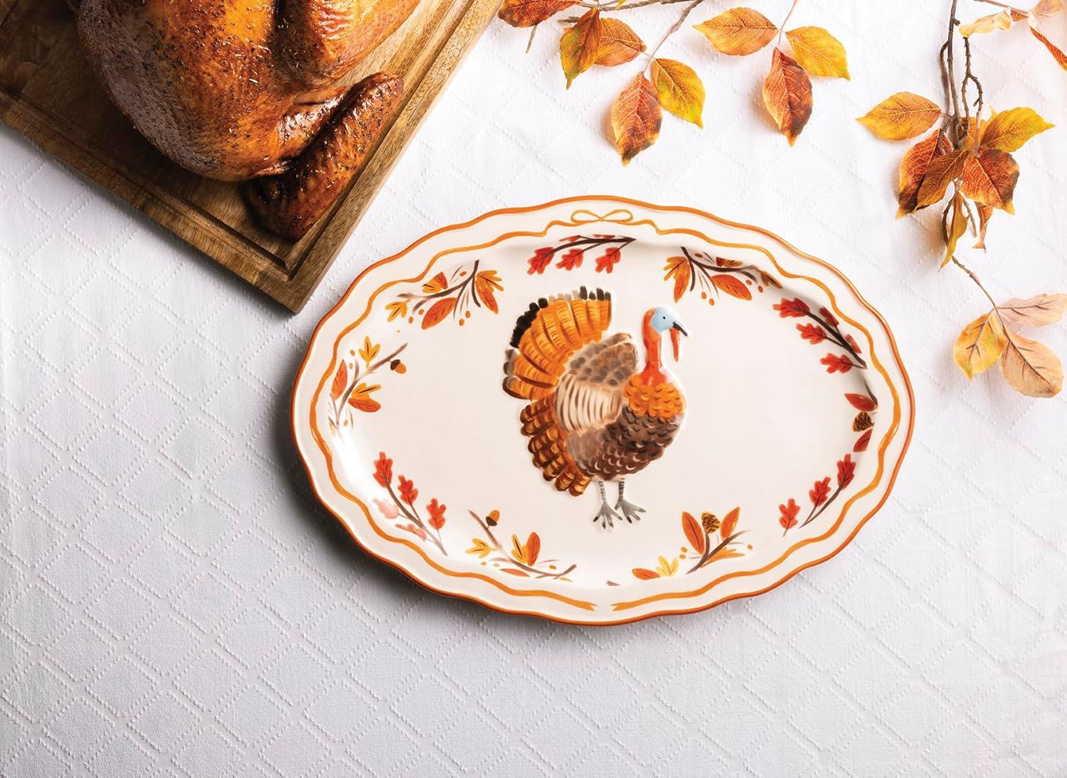 imageMud Pie Thanksgiving Turkey PlatterWhite