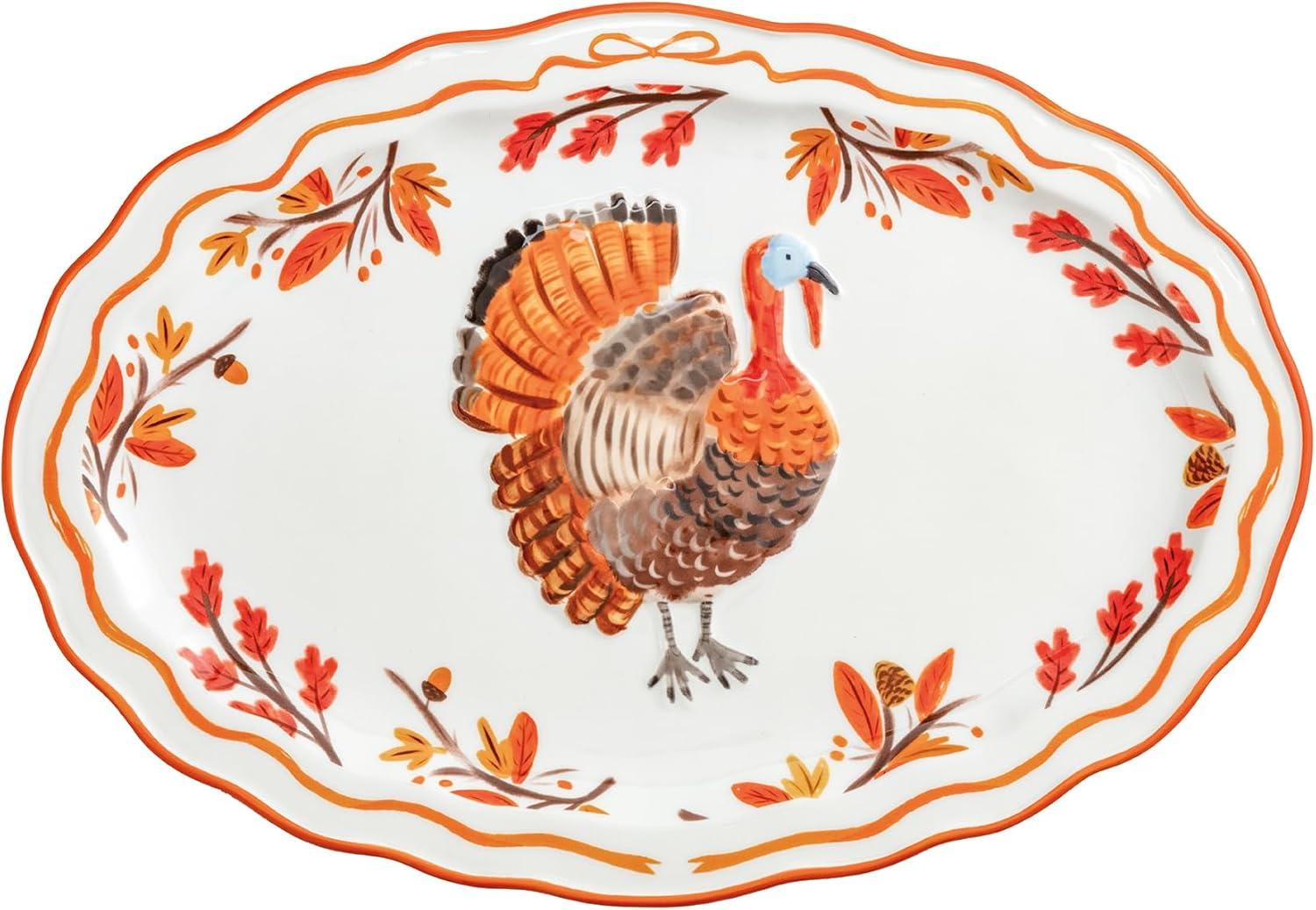 imageMud Pie Thanksgiving Turkey PlatterWhite
