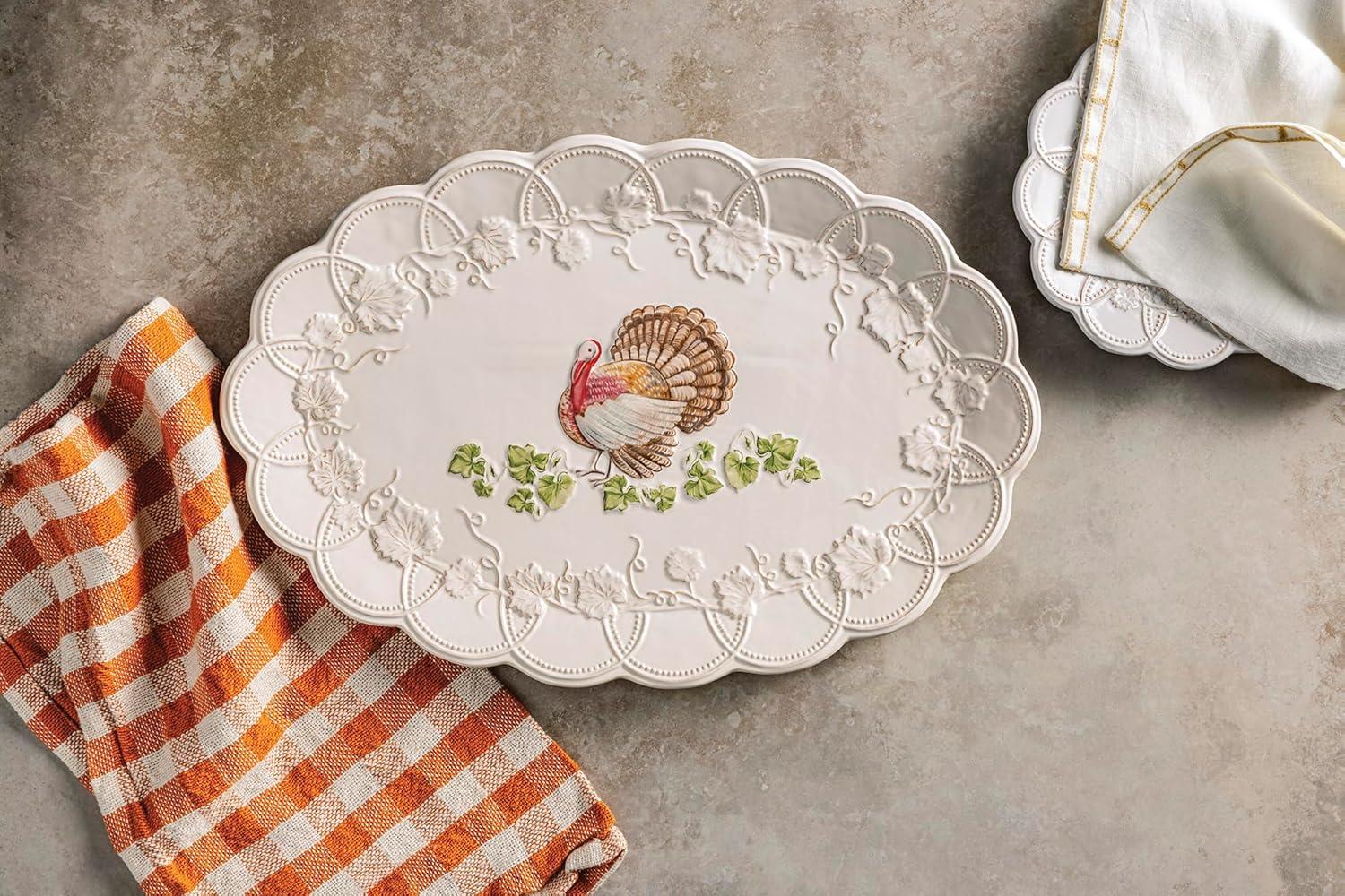 imageMud Pie Thanksgiving Turkey PlatterWhite
