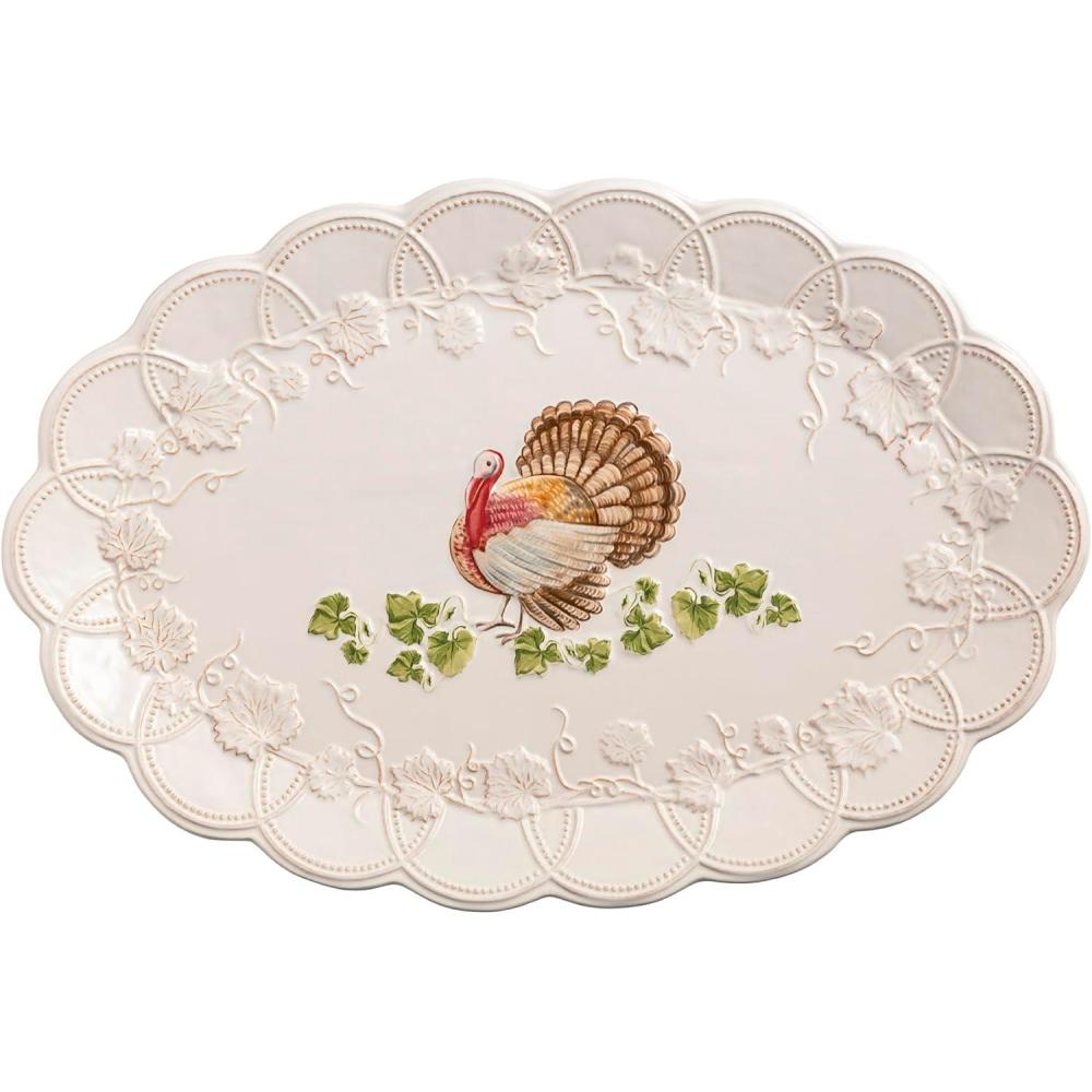 imageMud Pie Thanksgiving Turkey PlatterWhite