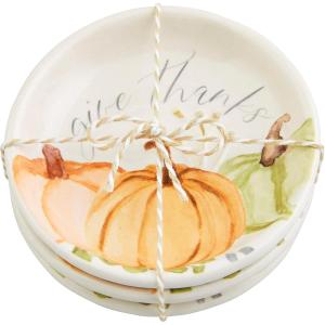 Mud Pie Pumpkin Tidbit Dish, Blue; dish 4 3/4″ x 5 3/4″ | spoon 5″(Stacked)