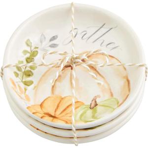 Mud Pie Pumpkin Tidbit Dish, Blue; dish 4 3/4″ x 5 3/4″ | spoon 5″(White)