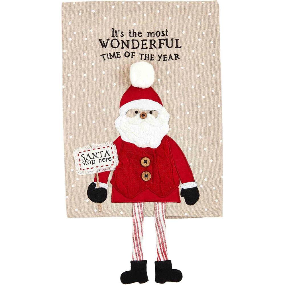 imageMud Pie Santa Christmas Dangle Leg Towel 26quot x 16 12quot Small