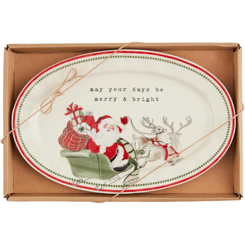 imageMud Pie Sentiment Plate Merry Bright 6 12quot x 10quot