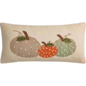 Mud Pie Thanksgiving Lumbar French Knot Pumpkin Pillow, 10″ x 21″, White