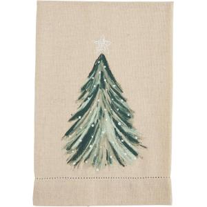 Mud Pie White Christmas Painted Towel, Tree, 21″ x 14″
