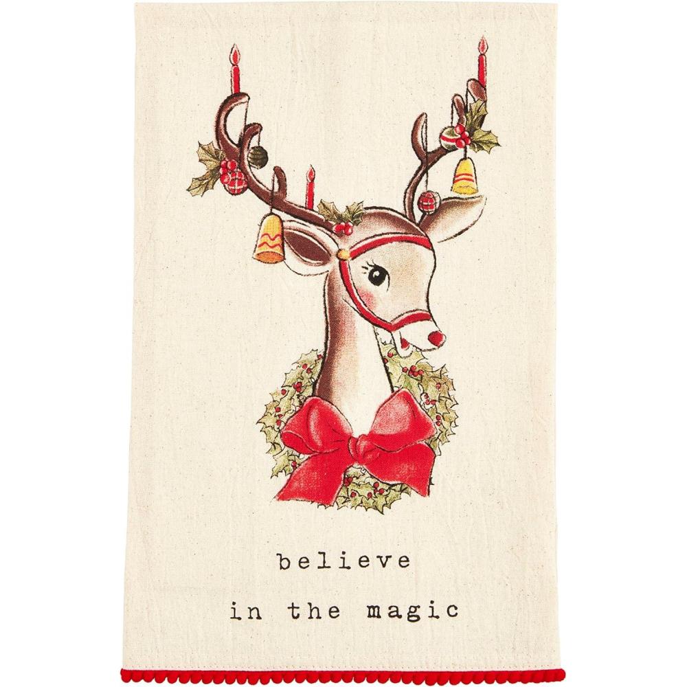 imageMud Pie Christmas Hand Towel Wreath Santa 16 12quot x 26quotReindeer Bell