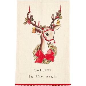 Mud Pie Christmas Hand Towel, Wreath Santa, 16 1/2″ x 26″(Reindeer Bell)